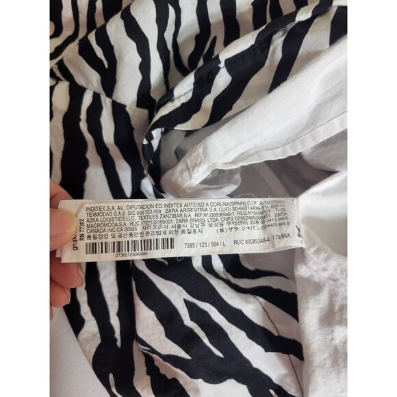 ZARA Poplin Long Sleeve Tunic Top Black Zebra Print Pockets Women's Size Large - Picture 12 of 13